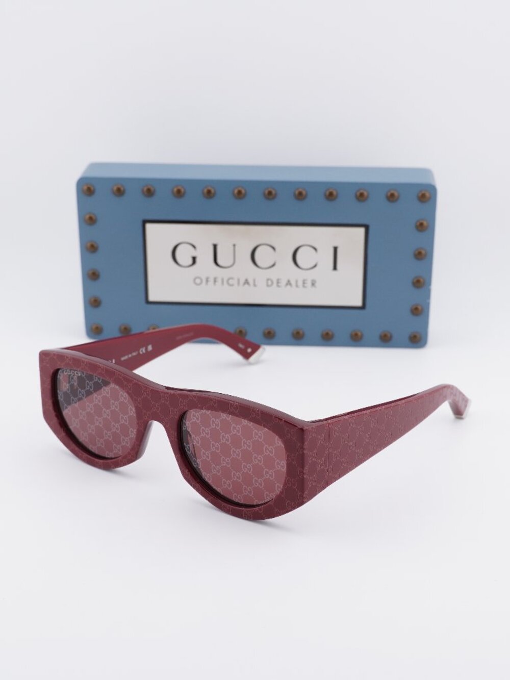 Gucci GG1918S 004 Square Sunglasses-Burgundy with GG Pattern/Red with GG Pattern
